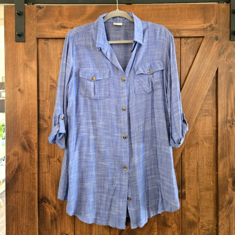 Blue Beach Cover-Up Size Medium Button Down